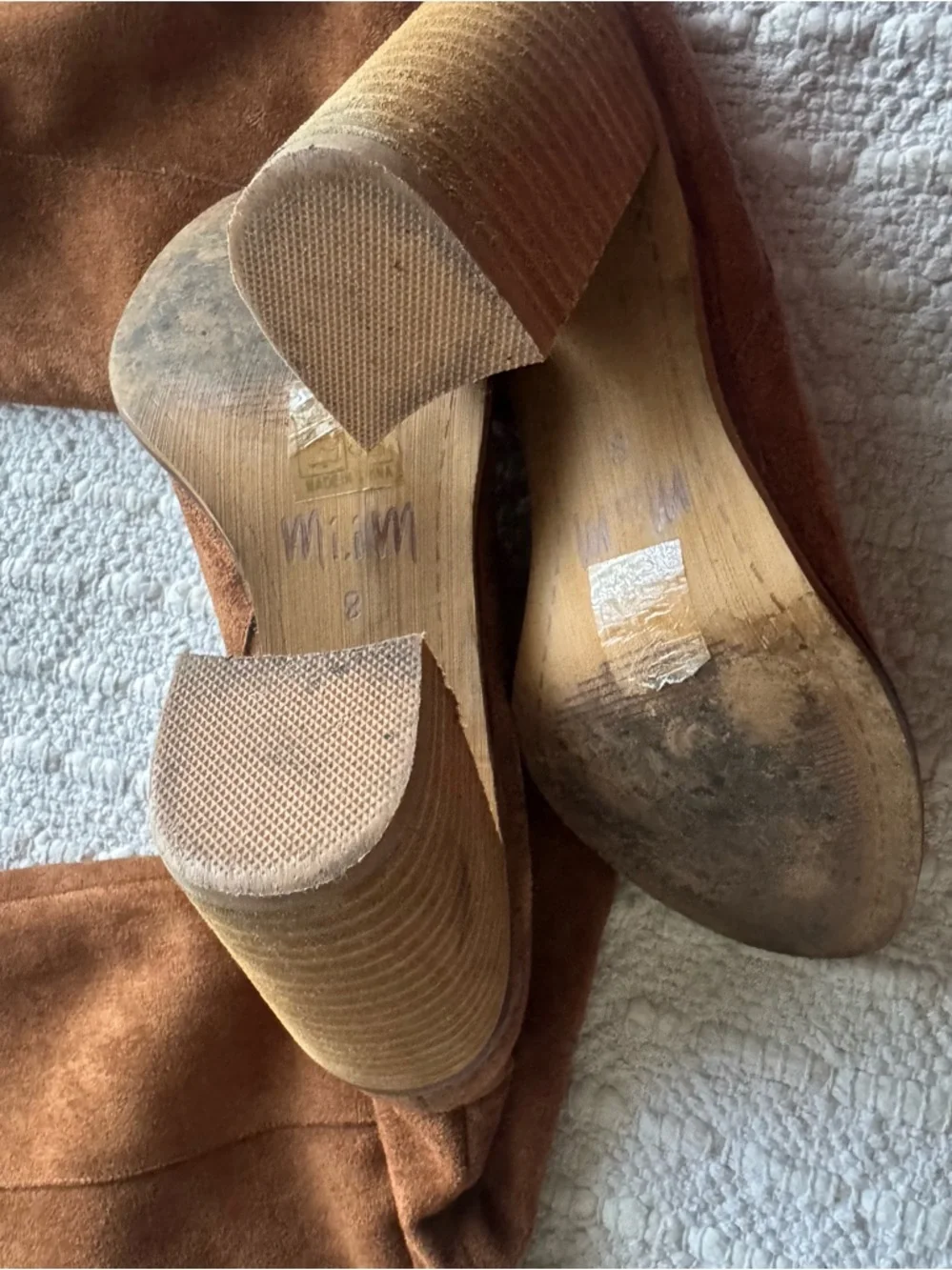 Mi.Im The Saint Handmade Suede Block Heel Tall Boots - Brown